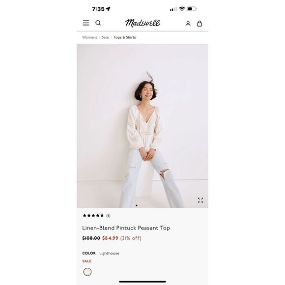 NWT Madewell‎ Linen Blend Pintuck Cream Peasant Top Size 2X *Sold Out Online* - Picture 9 of 9